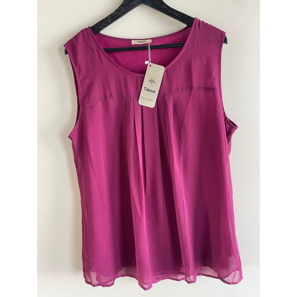 Timeson Women Magenta Pleated Sleeveless Top Blouse XXL‎ Plus Size